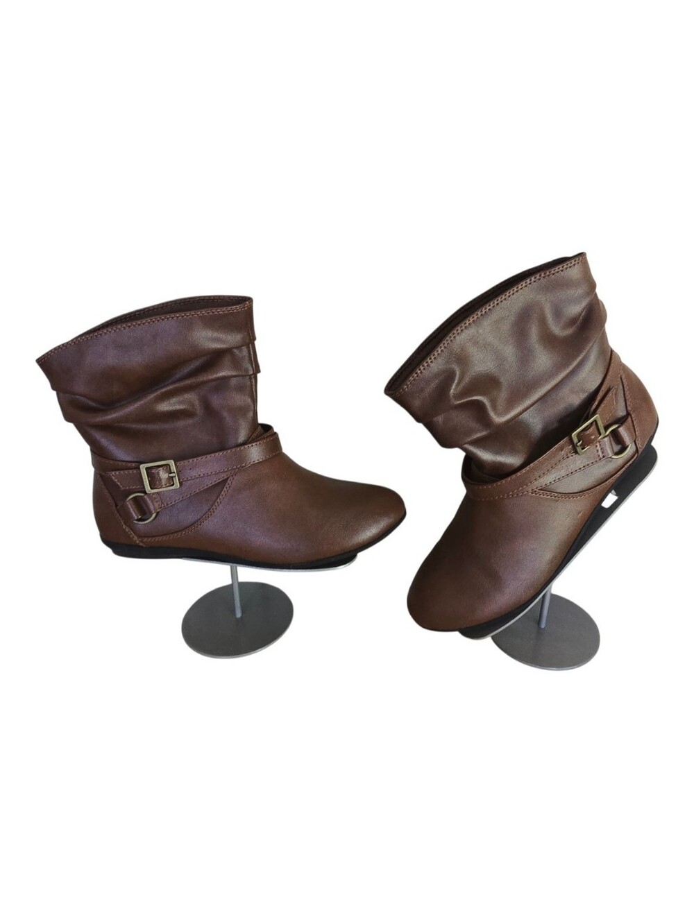 New w/o Box Lower East Side Brown Slouchy Ankle Boots with Buckle Detail 8W